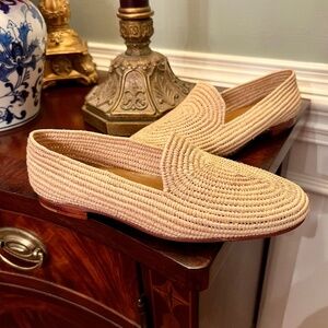 NWOB Carrie Forbes Atlas Raffia Rattan Straw Loafers Beige Natural Size 37 or‎ 7